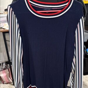 Tommy Hilfiger Navy and Red Striped Long Sleeve Top